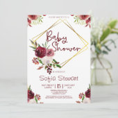 Burgundy Gold Floral Flower Lijst Baby shower Kaart (Staand voorkant)