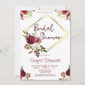 Burgundy Gold Floral Flower Lijst Vrijgezellenfees Kaart (Voorkant)