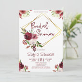 Burgundy Gold Floral Flower Lijst Vrijgezellenfees Kaart (Staand voorkant)