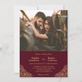 Burgundy Gold Floral Formal Photo Wedding Kaart (Voorkant)