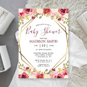 Burgundy Gold Floral Geometric Baby shower Kaart