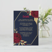 burgundy gold floral geometric navy blue details informatiekaartje (Staand voorkant)