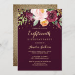 Burgundy Gold Floral Glitter 18th Birthday Party Kaart<br><div class="desc">Meer uitvindingen van de Floral Birthday Party in de Little Bayleigh store!</div>