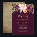 Burgundy Gold Floral Glitter 90th Birthday Party Kaart<br><div class="desc">Meer uitvindingen van de Floral Birthday Party in de Little Bayleigh store!</div>