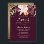 Burgundy Gold Floral Glitter 90th Birthday Party Kaart<br><div class="desc">Meer uitvindingen van de Floral Birthday Party in de Little Bayleigh store!</div>