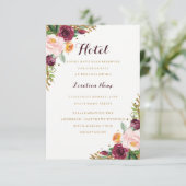 Burgundy Gold Floral Glitter Hotel Accommodatie Informatiekaartje (Staand voorkant)