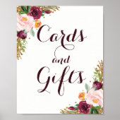 Burgundy Gold Floral Glitter Kaarten en Gifts Poster (Voorkant)