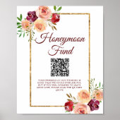 Burgundy Gold Floral herfst Wedding Honeymoon Fond Poster (Voorkant)