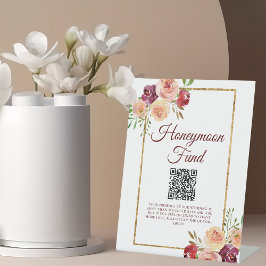 Burgundy Gold Floral herfst Wedding Honeymoon Fond Reclamebord Met Voetstuk