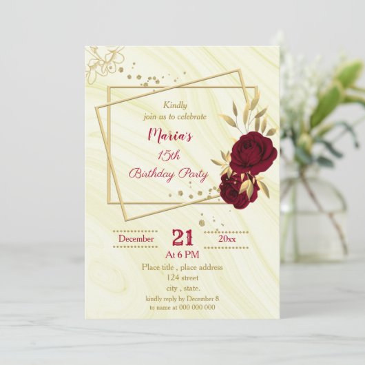 burgundy gold floral marmer kaart (Staand voorkant)