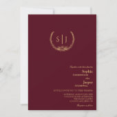 Burgundy Gold Floral Monogram Weddenschap Kaart (Voorkant)