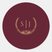 Burgundy Gold Floral Monogram Wedding Sticker (Voorkant)