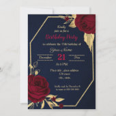 burgundy gold floral navy blue - jarig feest kaart (Voorkant)