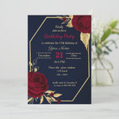burgundy gold floral navy blue - jarig feest kaart (Staand voorkant)