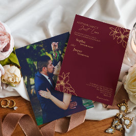 Burgundy Gold Floral Niets Fancy Foto Weddenschap Kaart
