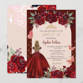 Burgundy Gold Floral Princess Sweet 16 Kaart (Voorkant / Achterkant)