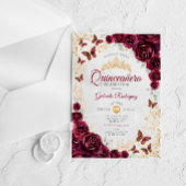 Burgundy Gold Floral Quinceanera Acryl Uitnodigingen