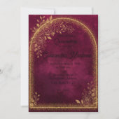 Burgundy & Gold Floral Quinceanera Invitation Kaart (Voorkant)