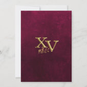 Burgundy & Gold Floral Quinceanera Invitation Kaart (Achterkant)