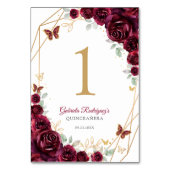 Burgundy Gold Floral Quinceanera Kaart (Achterkant)