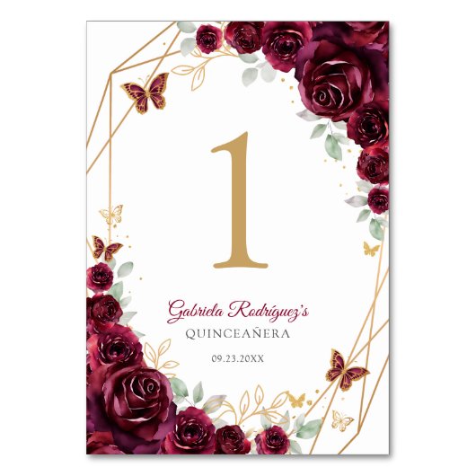 Burgundy Gold Floral Quinceanera Kaart (Voorkant)