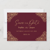 Burgundy Gold Floral Save the Date Kaart (Voorkant)