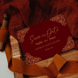 Burgundy Gold Floral Save the Date Kaart