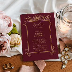 Burgundy Gold Floral Simple Wedding Vrijgezellenfe Kaart