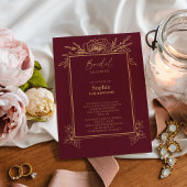 Burgundy Gold Floral Simple Wedding Vrijgezellenfe Kaart