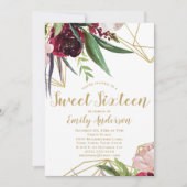 Burgundy Gold Floral Sweet 16 Kaart (Voorkant)