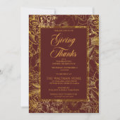 Burgundy Gold  Floral Thanksgiving Dinner Kaart (Voorkant)