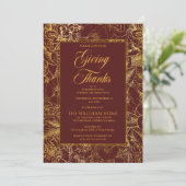 Burgundy Gold  Floral Thanksgiving Dinner Kaart (Staand voorkant)