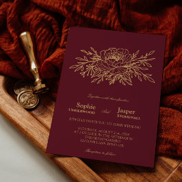 Burgundy Gold Floral - Uitnodiging voor officiële 