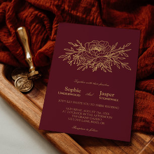 Burgundy Gold Floral - Uitnodiging voor officiële