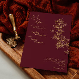 Burgundy Gold Floral We doen een huwelijksuitnodig Kaart