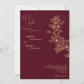 Burgundy Gold Floral We doen een huwelijksuitnodig Kaart (Voorkant)
