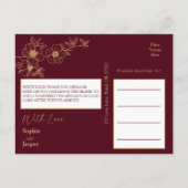 Burgundy Gold Floral Weddenschap Bedankt Briefkaar Briefkaart (Achterkant)