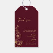 Burgundy Gold Floral Weddenschap Bedankt Gift Labe Cadeaulabel (Voorkant)