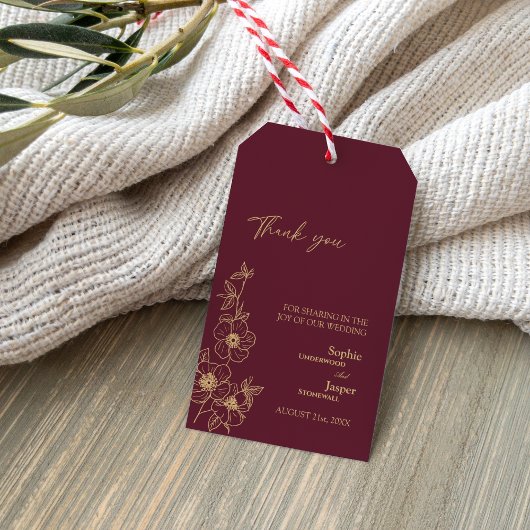 Burgundy Gold Floral Weddenschap Bedankt Gift Labe Cadeaulabel