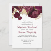 Burgundy Gold Floral Weddenschap Kaart (Voorkant)