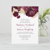 Burgundy Gold Floral Weddenschap Kaart (Staand voorkant)