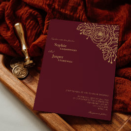 Burgundy Gold Floral Weddenschap Kaart