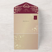 Burgundy Gold Floral Wedding All In One Uitnodiging (Buitenkant)