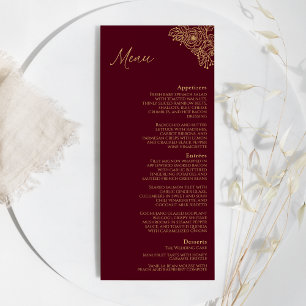Burgundy Gold Floral Wedding Flat Menu
