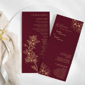 Burgundy Gold Floral Wedding Flat-programma Programmakaart