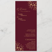 Burgundy Gold Floral Wedding Flat-programma Programmakaart (Voorkant)