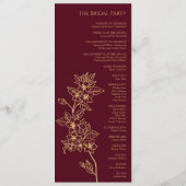 Burgundy Gold Floral Wedding Flat-programma Programmakaart (Achterkant)