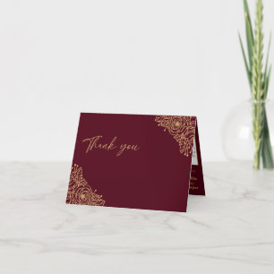 Burgundy Gold Floral Wedding Folding Hartelijk dan Bedankkaart