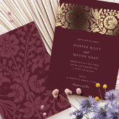 Burgundy Gold Floral Wedding Folie Uitnodiging
