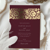 Burgundy Gold Floral Wedding Folie Uitnodiging